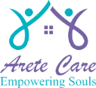 A logo with two abstract human figures, one in teal and one in purple. Below them, cursive text reads Aunte Care and printed text below says Empowering Souls.