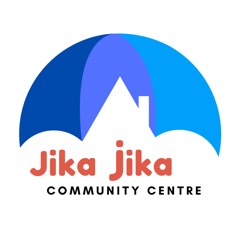 Logo for Jika Jika Community Centre featuring a white house silhouette with a chimney, set against overlapping blue semicircles. The name Jika Jika is in red, with Community Centre in black below it.